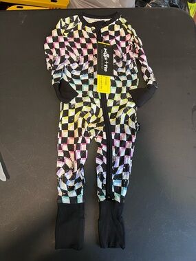 Millie And Roo Neon Dizzy Checks Zip Romper